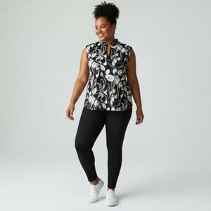 Chico's 4 Zenergy Black White Floral 1/4 Zip Tank Top Athletic US 20/22 NWOT